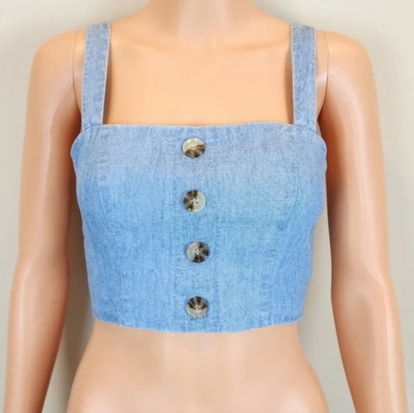 Show Me Your MuMu Chambray Crop Top - Picture 2 of 9